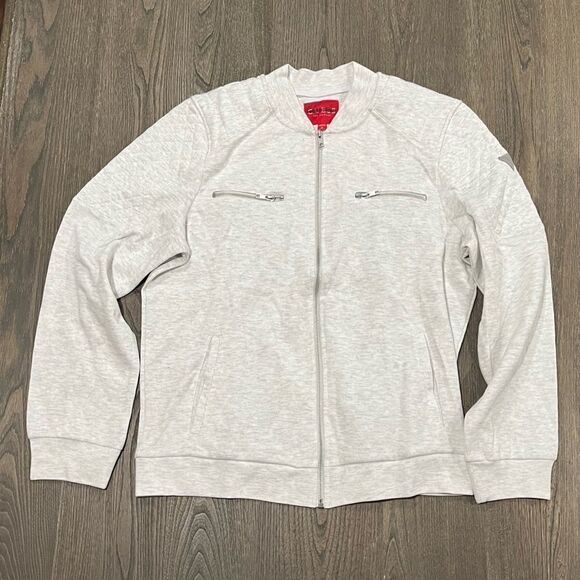 Guess Other - NWOT Guess Mens White Gray Cotton Blend Zip Up Bomber Jacket Size M